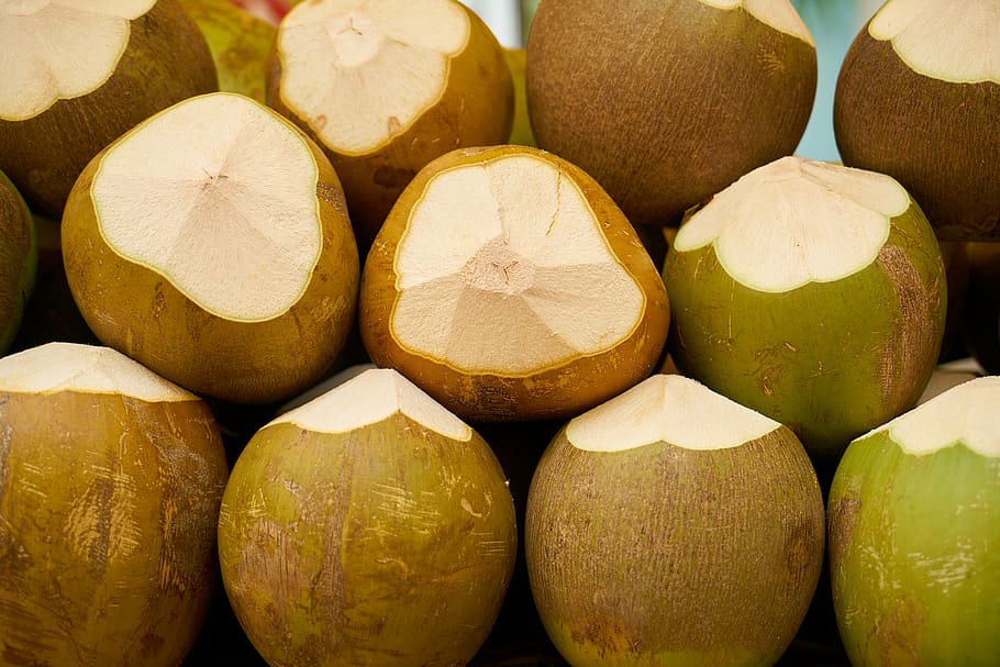 bunch of coconuts, india coconut, fruit, tropical, tropical fruit, fruits, juicy, healthy, sunday, market