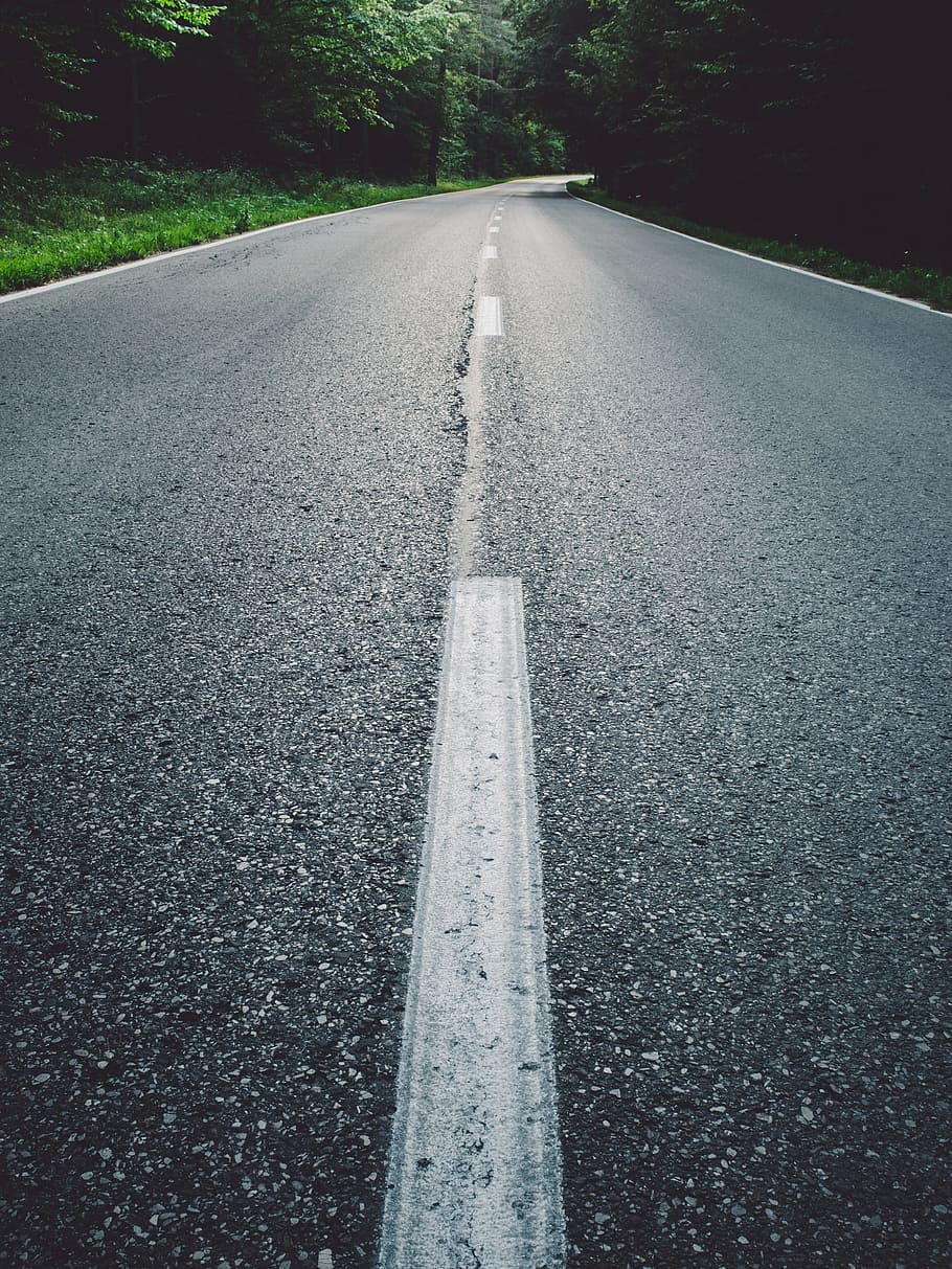 gray, concrete, road, trees, lonely, countryside, way, outdoor, landscape, nature