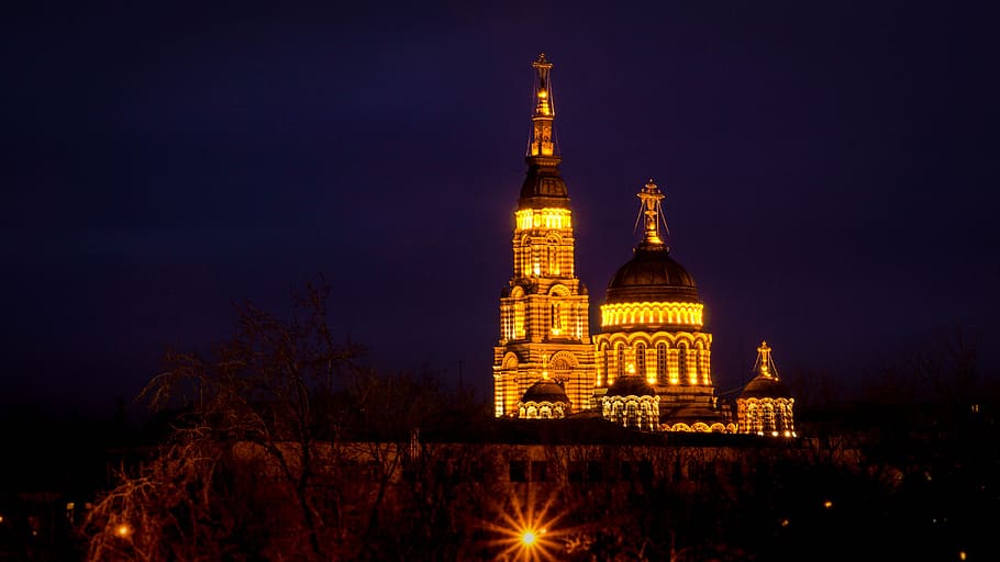 city, kharkov, night, view, excerpt, ukraine, architecture, building exterior, built structure, illuminated