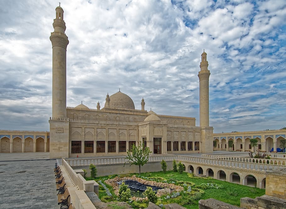 azerbaijão, shamakhy, mesquita juma, mesquita, minaretes, arquitetura, religião, islã, cáucaso, estrutura construída