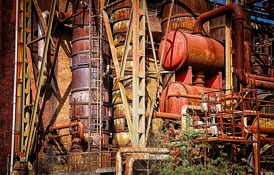 pump, tanks, attached, building, factory, industry, mining, bill, industrial plant, decay