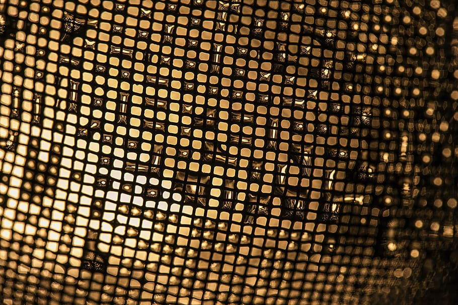strainer, network, yellow, light, grating, drop, pattern, backgrounds, full frame, gold colored