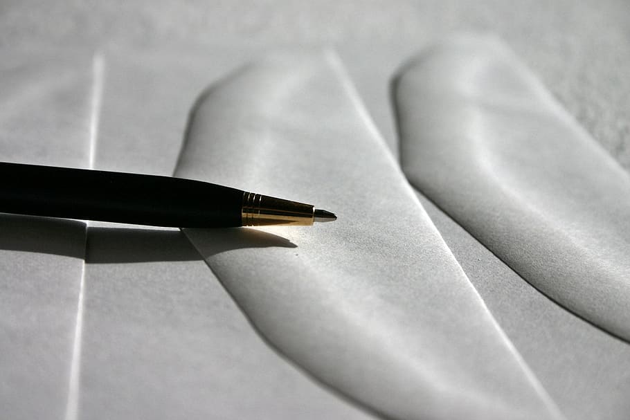 preto, caneta, cinza, superfície, Cartas, Correspondência, Envelope, sair, cargo, envelopes