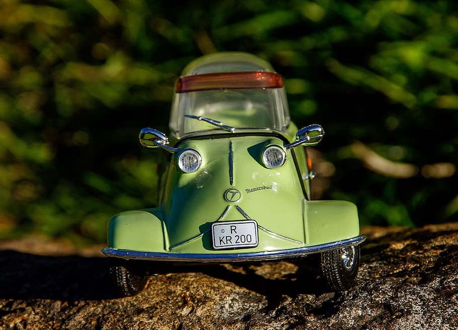 green, coupe, die-cast, model, toy, photograph, messerschmitt kr200, classic car, oldtimer, automobile