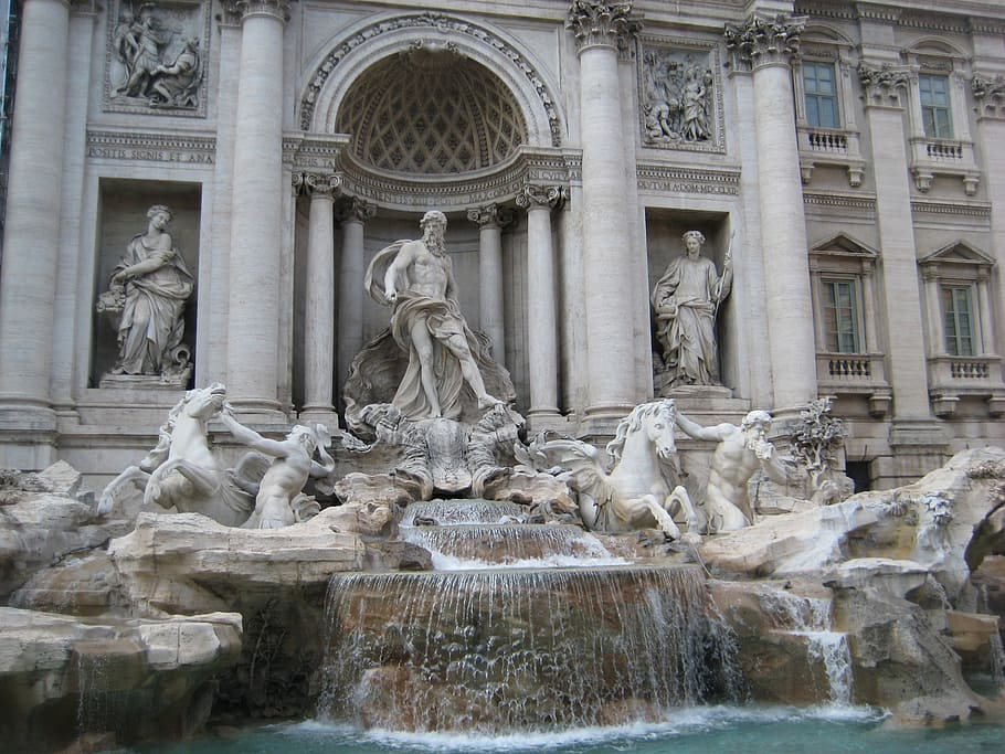 trevi fountain, rome, trevi, fountain, leonardo da vinci, architecture, art and craft, sculpture, water, representation
