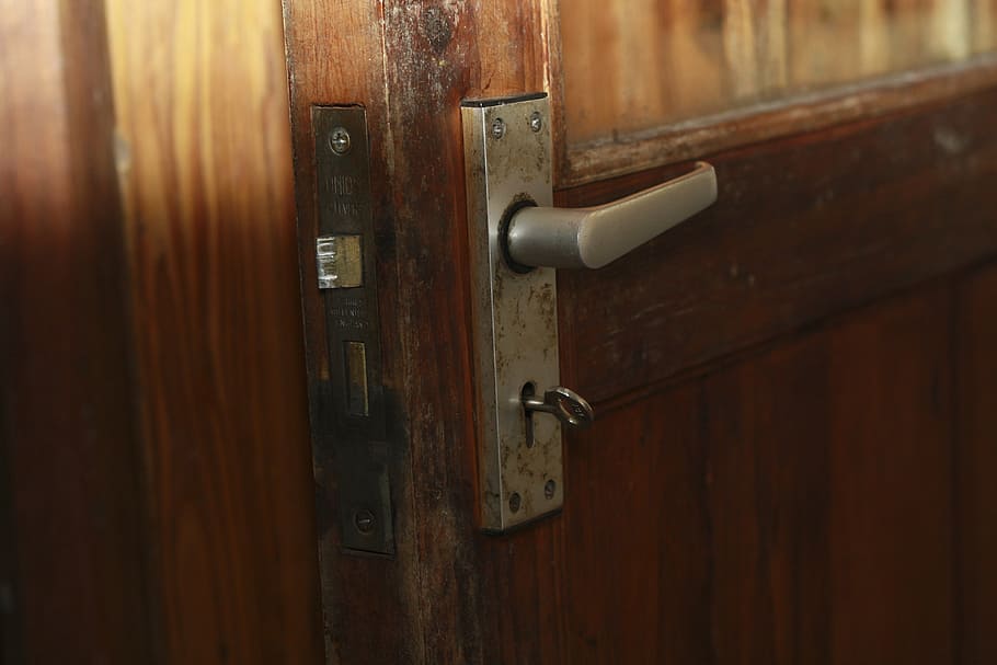 kunci, pintu, keamanan, terbuka, membuka kunci, pintu masuk, kayu - bahan, keselamatan, perlindungan, close-up