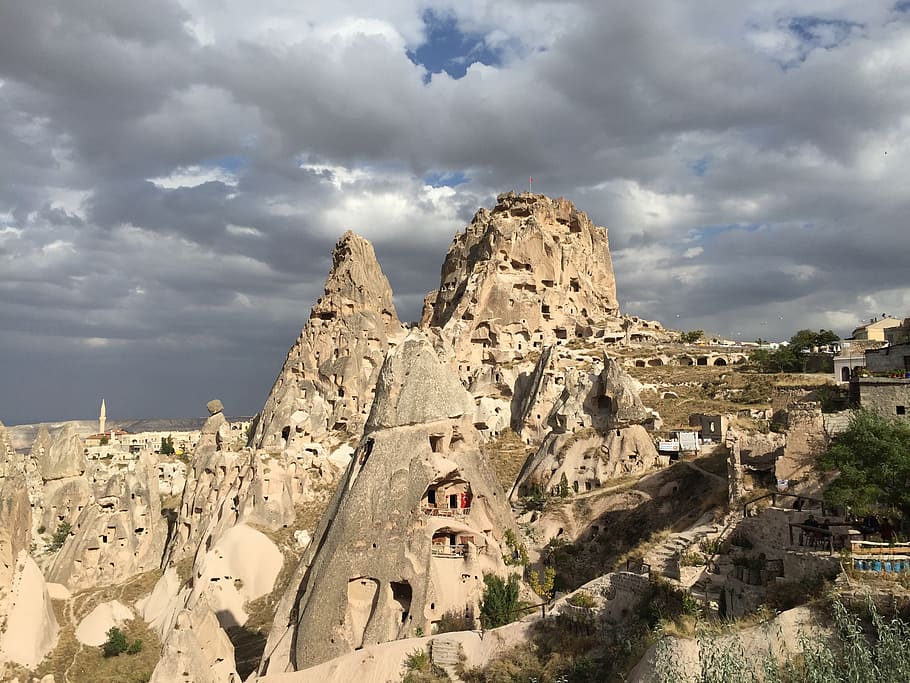 uchisar, cappadocia, turkey, cloud - sky, sky, architecture, built structure, building exterior, the past, history