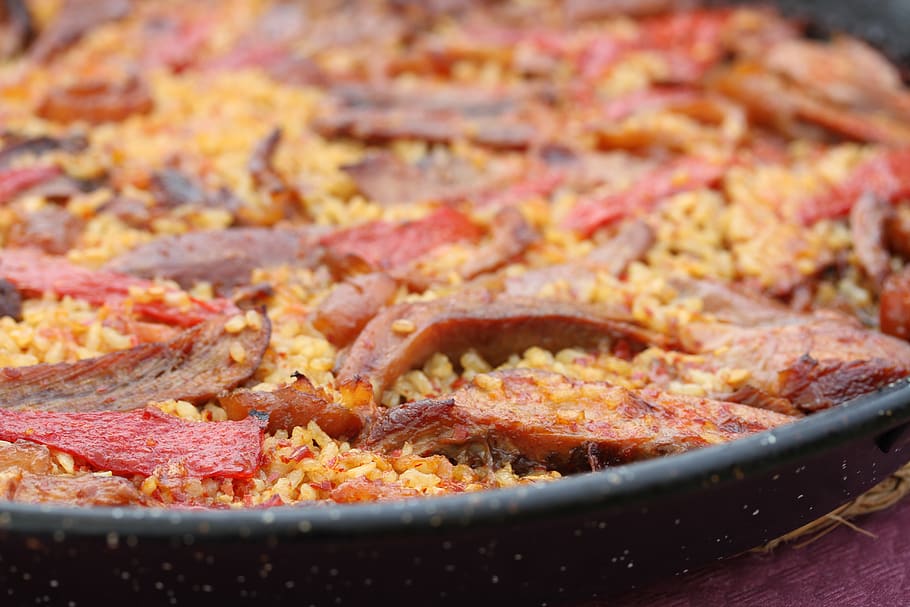 paella, rice, food, spanish food, food and drink, meat, freshness, close-up, still life, indoors
