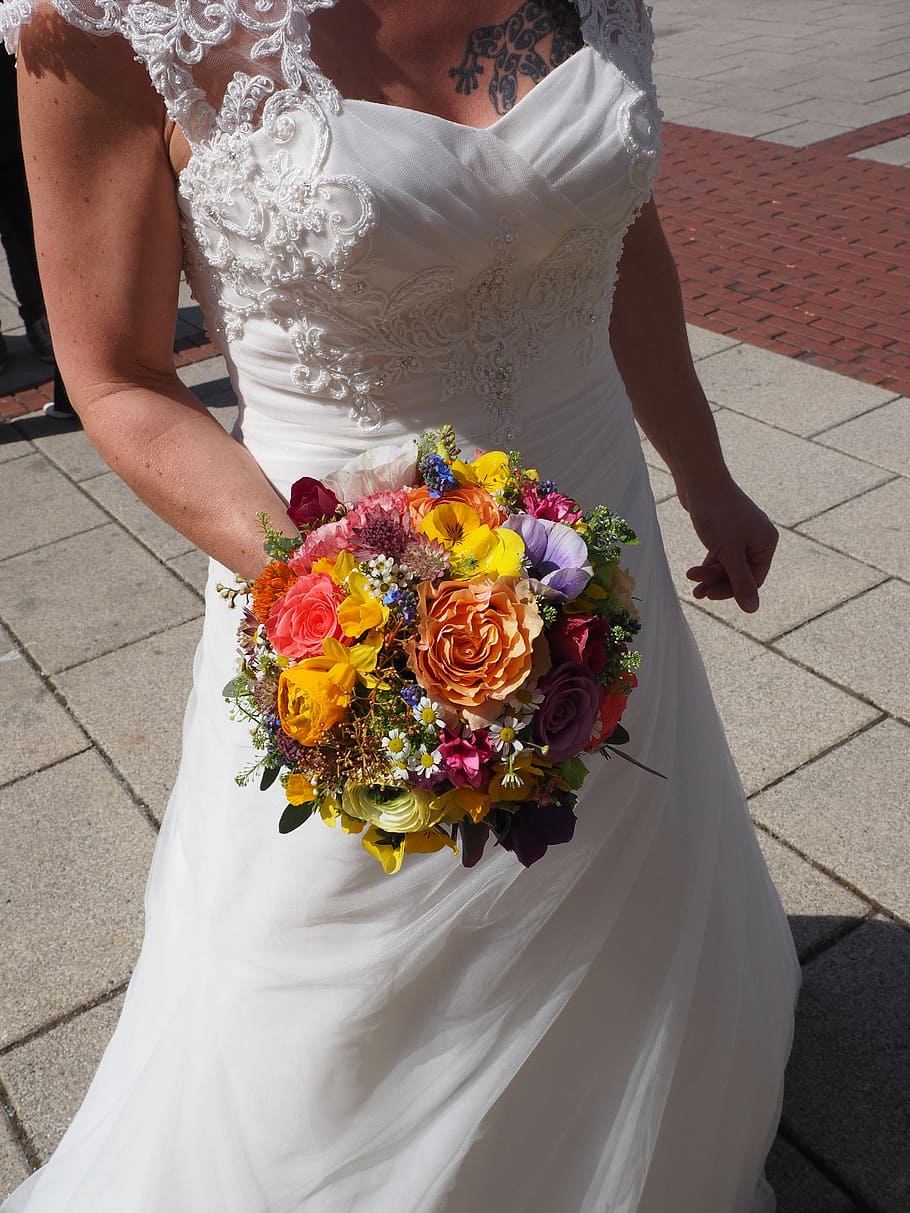 Bridal, Bouquet, Bride, Dress, bridal bouquet, wedding bouquet, wedding, marry, love, flowers