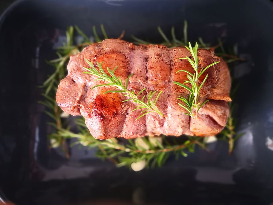 rolls, meat, rosemary, court, beef, roast, close-up, freshness, plant, nature
