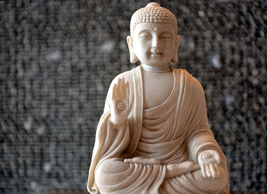 shallow, focus photo, gautama buddha figurine, buddha, figure, statue, buddhism, stone figure, meditation, fernöstlich