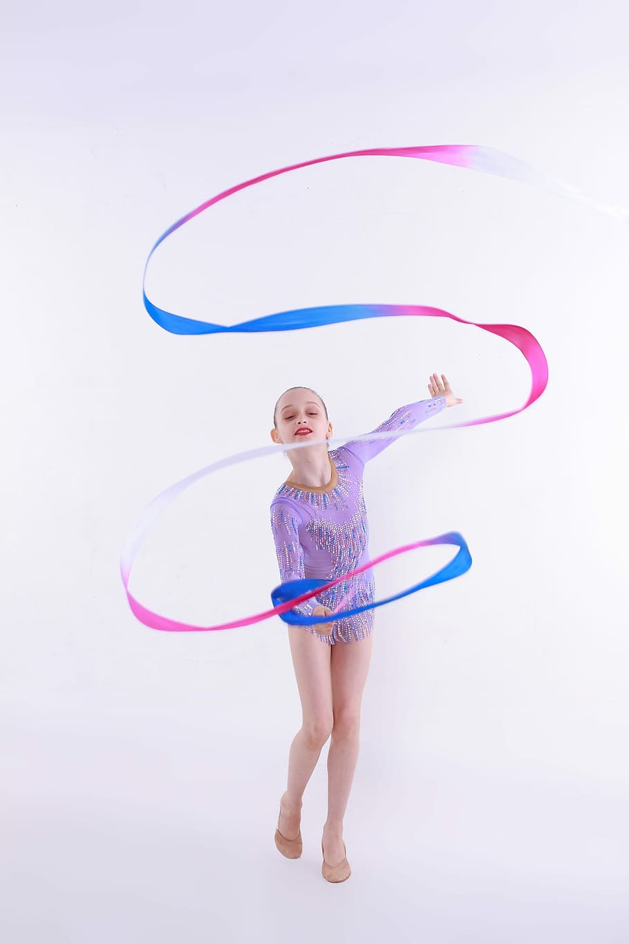 female, ribbon gymnast, holding, rsg, rhythmic sports gymnastics, gymnastics, girl, child, sports, dance