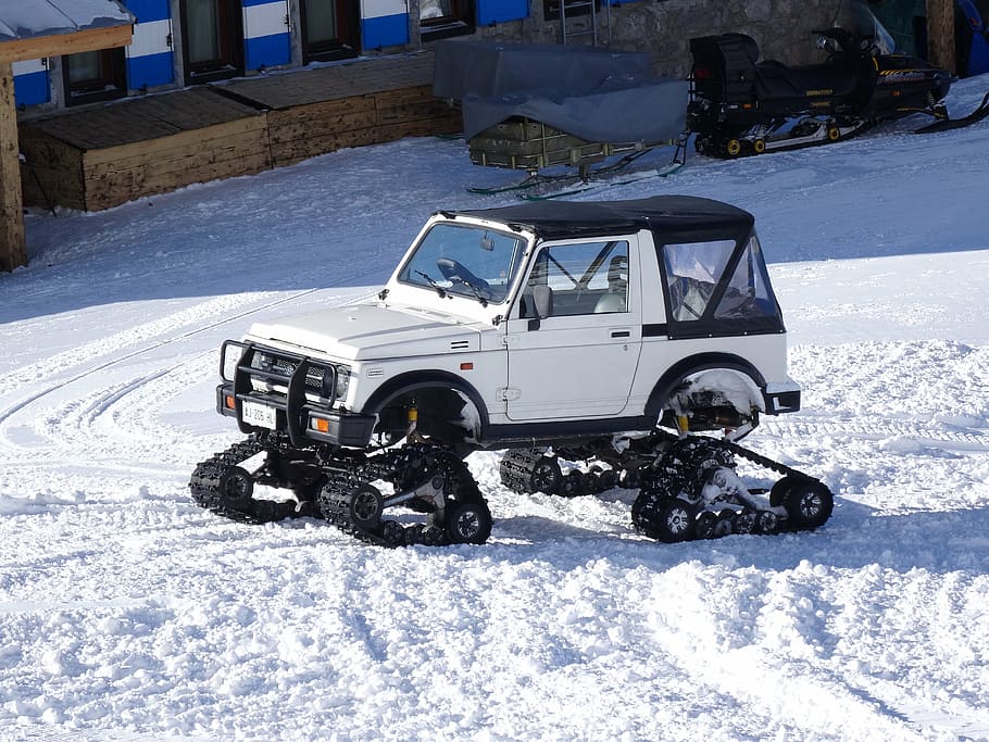 vehículo adaptado nieve, orugas, frío, estación de esquí, nieve, modo de transporte, invierno, temperatura fría, transporte, vehículo terrestre