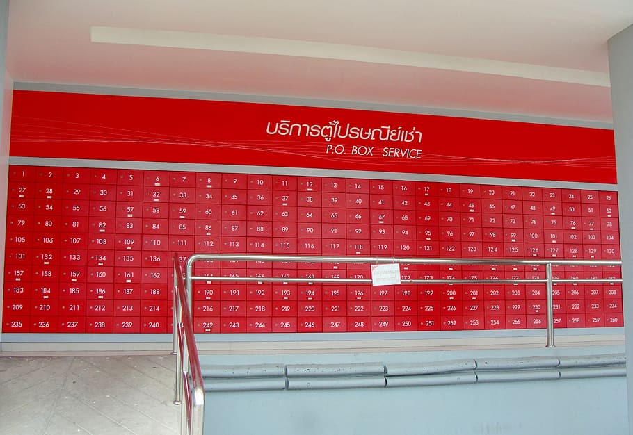 buzón de correos, gabinete, oficina de correos, laksi, postal, rojo, recibir, cartas, correspondencia, bangkok