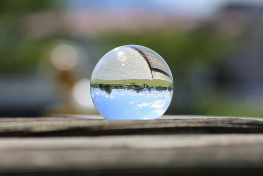 natural, landscape, sky, cloud, park, green, glass beads, glass ball, the world upside down, transparent
