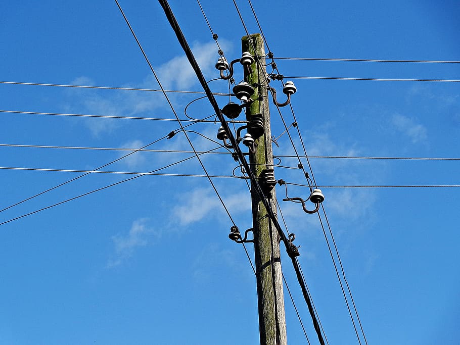 tiang, arus, jaringan energi, kabel, saluran listrik, listrik, unggah, traksi, tegangan tinggi, tegangan
