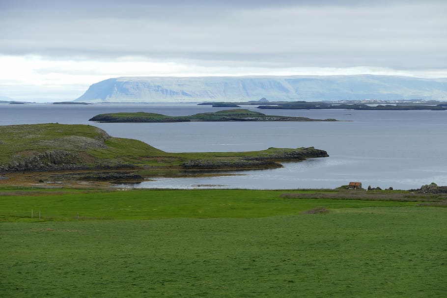 Islandia, Lansekap, Alam, Air, Laut, Atlantik, pegunungan, pertanian, padang rumput, pandangan