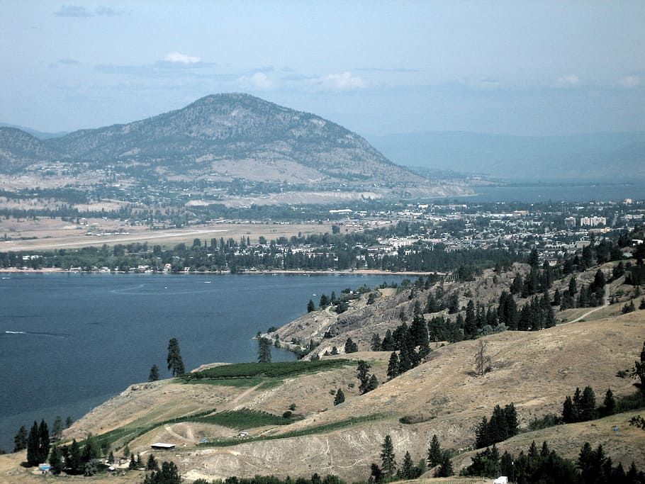 aerial, view, skaha lake landscape, Aerial view, Penticton, Skaha Lake, landscape, British Columbia, Canada, photos