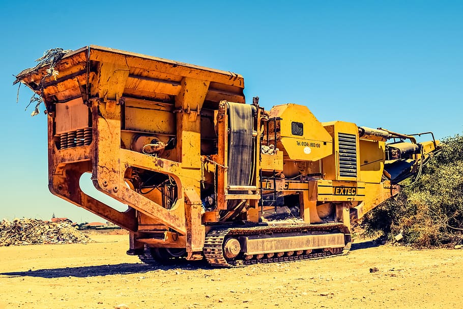 Crusher, Heavy, Machine, Yellow, heavy machine, equipment, construction, transportation, machinery, old