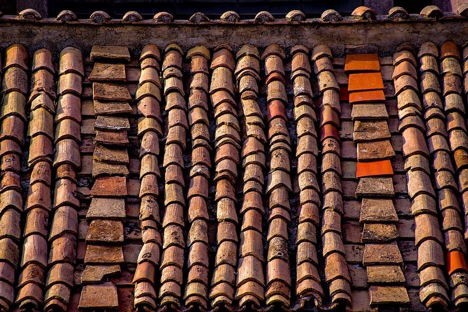 roof, roofing, tiles, old, ancient, rome, italy, roof tile, full frame, backgrounds