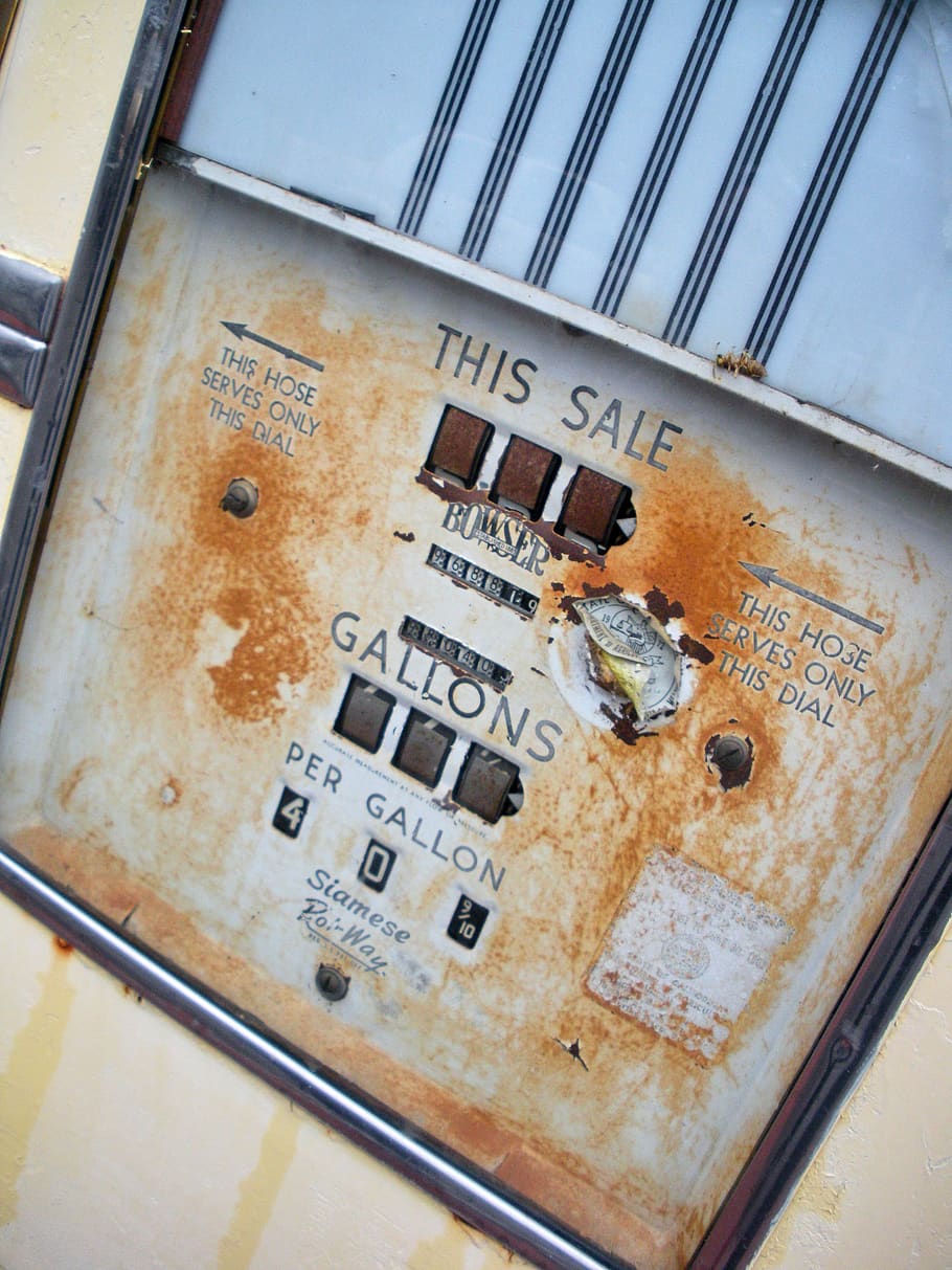 Vintage, gas, pompa, berkarat, antik, energi, bahan bakar, tua, bensin, mobil