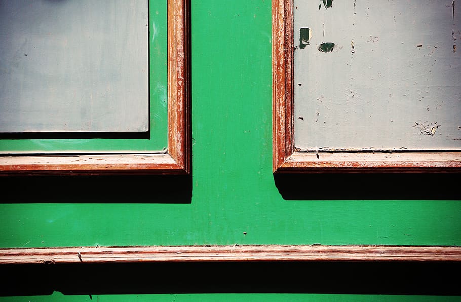 kayu, pintu, hijau, terkelupas, warna hijau, tidak ada orang, bahan kayu, Arsitektur, struktur yang dibangun, jendela