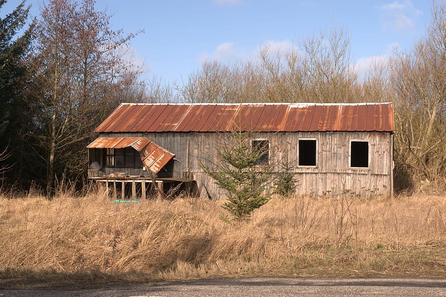 decay, rust, burned out, worn, outhouse, shed, architecture, built structure, building exterior, abandoned