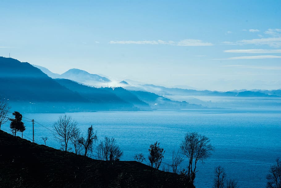 Landscape, Nature, Marine, Rize, blue, turkey, reverse light, shadow, fog, clouds