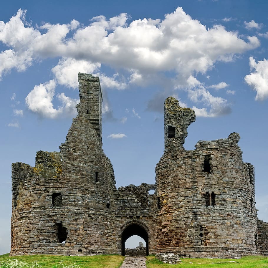castillo, gatehouse, dunstanburgh, ruinas, northumberland, inglaterra, antigua, patrimonio, fortaleza, fortificación