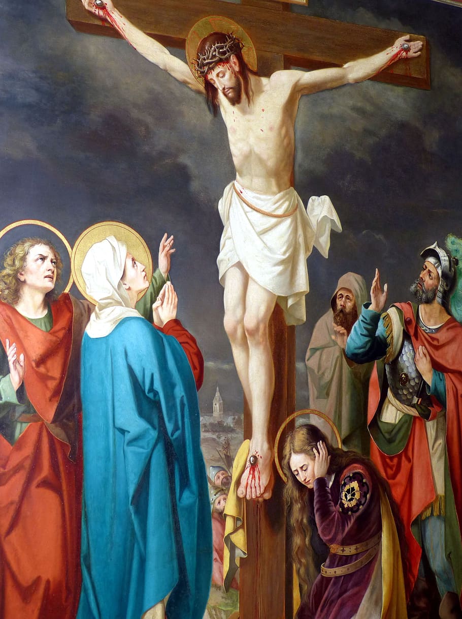 jesus christ, died, cross, painting, brown, wooden, frame, way of the cross, passion, mourning
