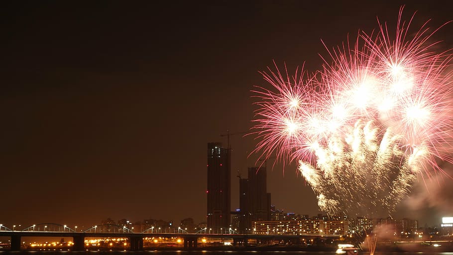 fireworks during nighttime, fireworks, night view, festival, seoul, han river, night, firework Display, celebration, firework - Man Made Object