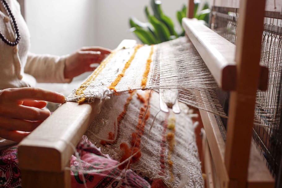 mesin tenun, penenunan, benang, kerajinan, pola, kain, tua, buatan tangan, tekstil, tradisional