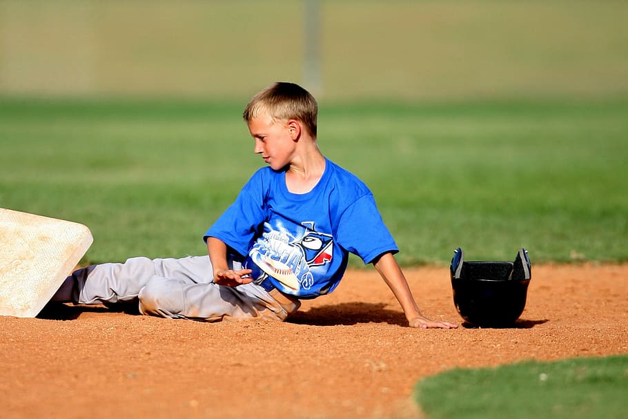 baseball, pemain, pelari, base kedua, aksi, slide, aman, helm, tengah lapangan, permainan