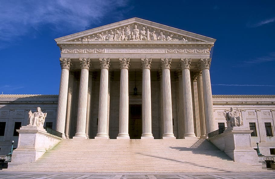 landscape photo, white, building, pillars, concrete, museum, supreme court, usa, washington, front