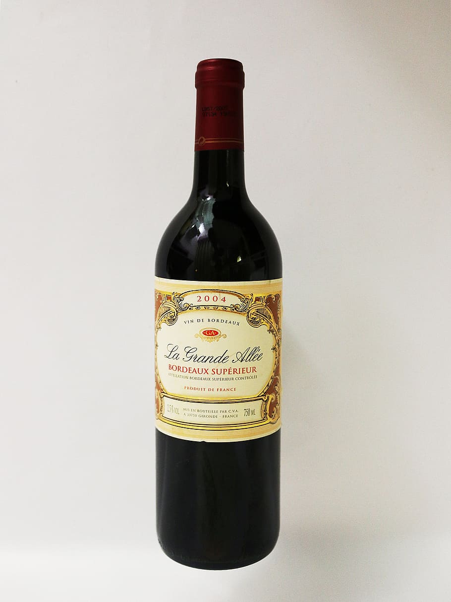 2004, la, grande alice wine bottle, wine, red wine, alcohol, france, drink, grape, bordeaux