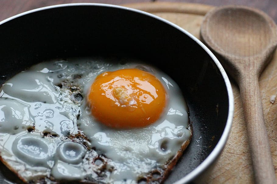Fried, Egg, Yolk, Protein, fried, egg, pan, breakfast, fast cooking, sizzle, fry