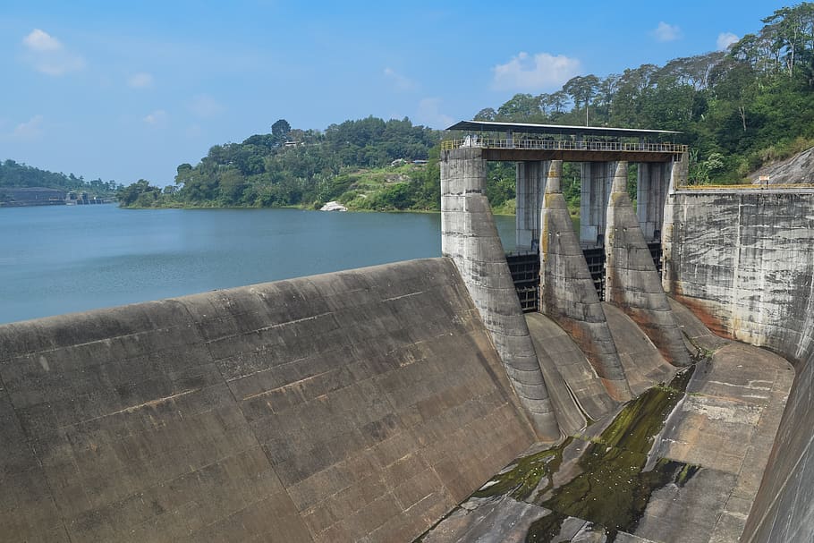 dam, saguling, indonesia, civil, architecture, water, tree, plant, sky ...