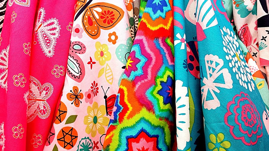 multicolored textiles, fabric, cloth, textile, clothing, pattern, design, material, dress, clothes