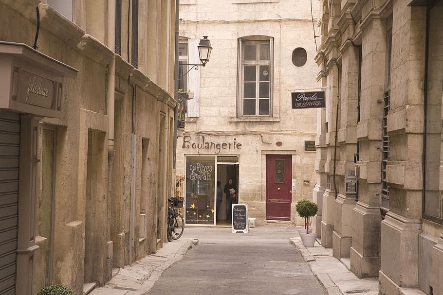 vazio, corredor, edifícios, Montpellier, França, Rua, Beco, Cidade, francês, velho