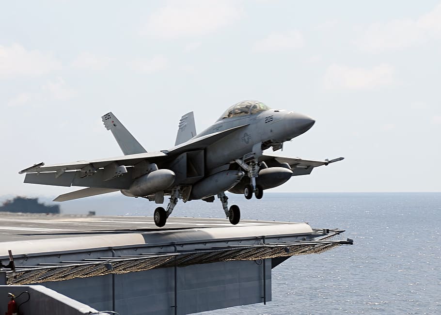 aircraft, jet, military, f-18, super hornet, aircraft carrier, touch and go, flight, aviation, airplane
