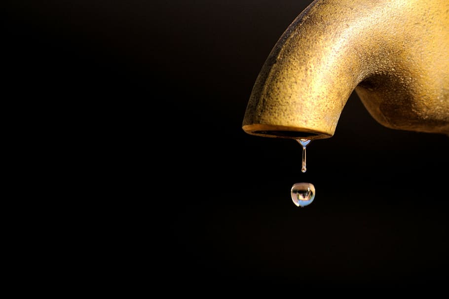 water dew drop, brown, water faucet, drop, water, brass, faucet, tap, dripping, studio shot