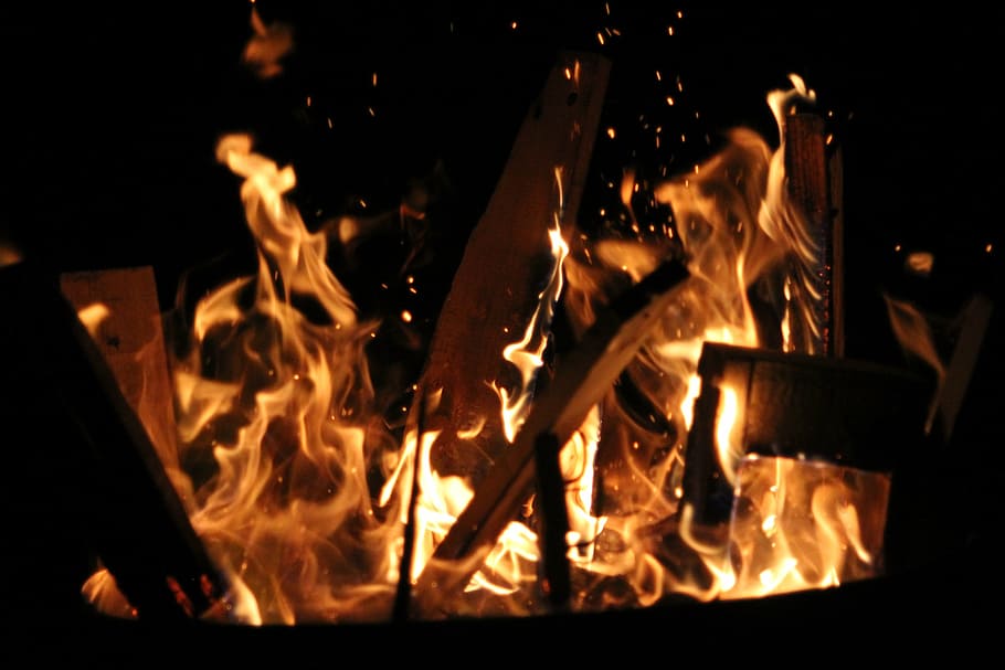 fire, hot, embers, flame, heat, burn, campfire, brand, wood fire, fiery