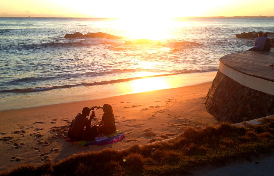 Porto Beach, pareja, corazón, amor, Salvador, Bahía, Brasil, puesta de sol, agua, tierra