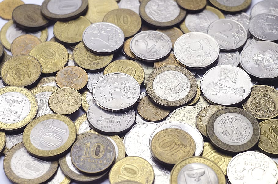 coins, ruble, russian, money, finances, russia, wealth, bank, golden, kopek