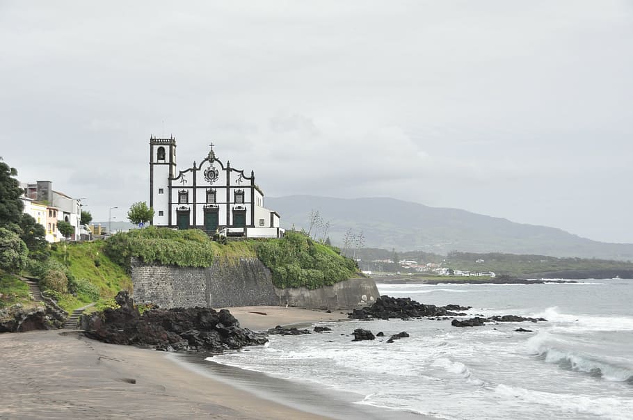 sao miguel, azores, holiday, coast, water, sea, waves, church, built structure, architecture