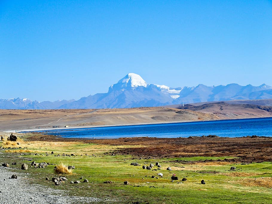 landscape photography, snow-covered, mountain, tibet, kailash, monte sacro, mountain range, scenics, landscape, animals in the wild