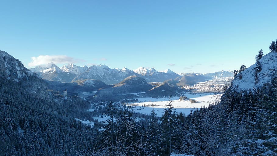 bird, eye view, snow mountain, allgäu, füssen, winter, backcountry skiiing, snow, panorama, view