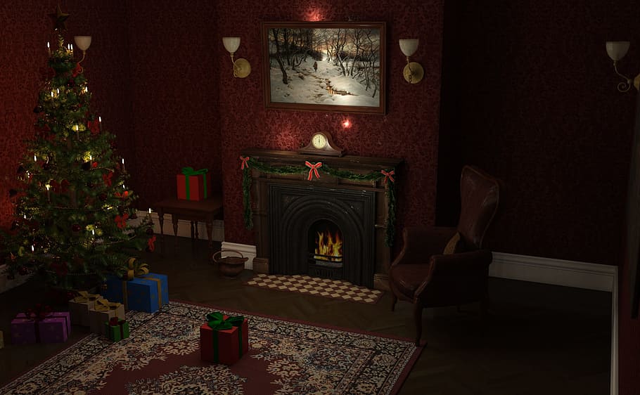 クリスマス, モミ, 暖炉, ギフト, クリスマスの装飾, クリスマスツリー, 装飾, クリスマス前, 出現, クリスマスの時期