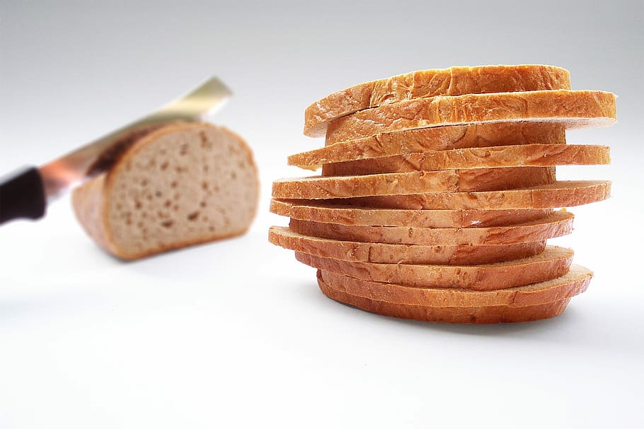 Slices of bread, bread, breakfast, knife, loaf, slice, slices, food, food And Drink, snack
