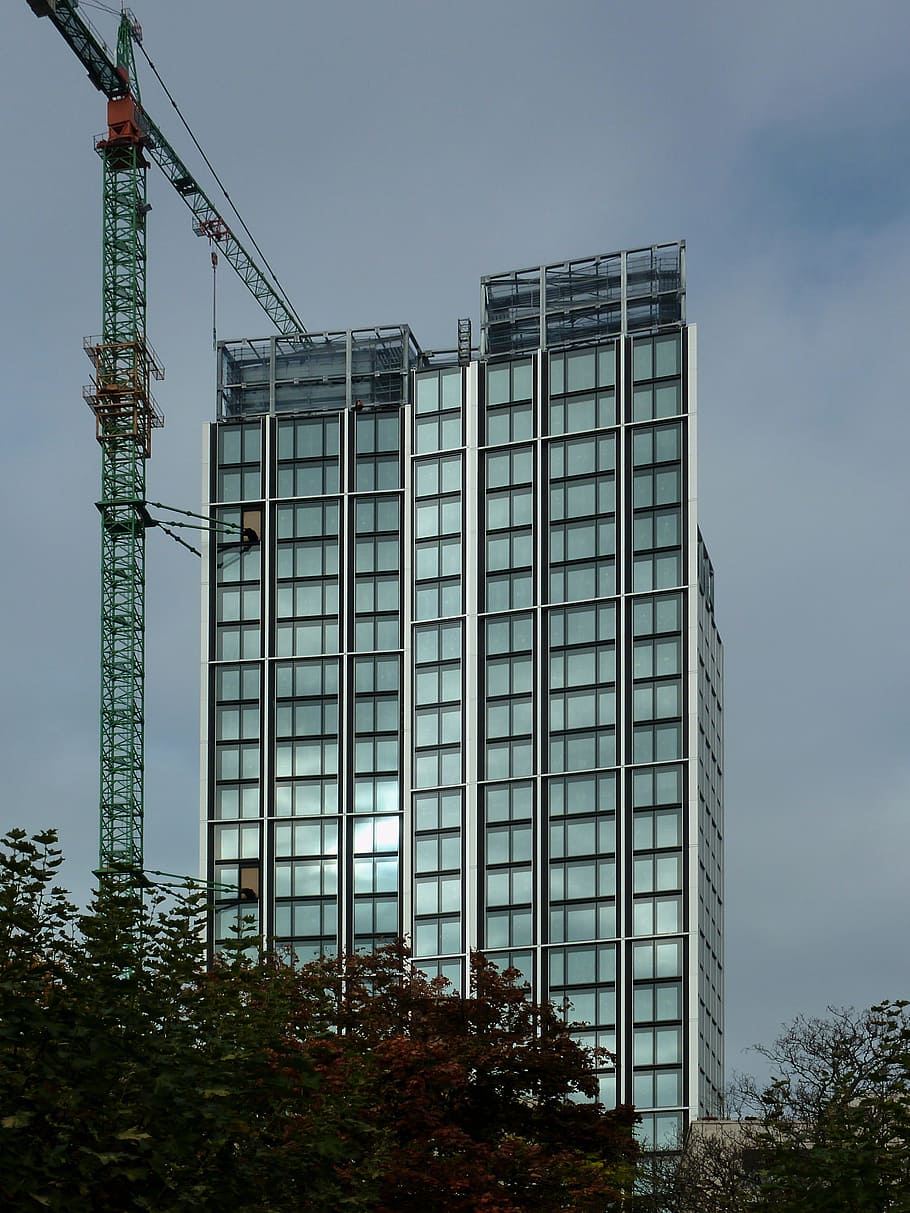 construction, skyscraper, new building, office building, architecture, live, frankfurt, crane, baukran, building